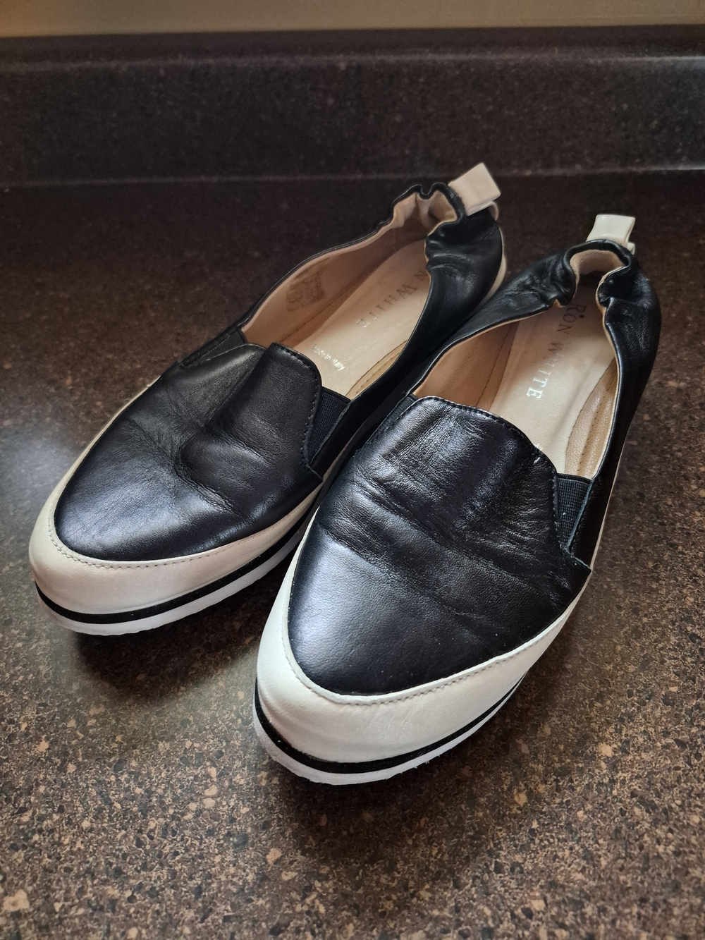 Ron White Nell Black Leather Platform Loafers  Made in Italy Size 36.5 / 6